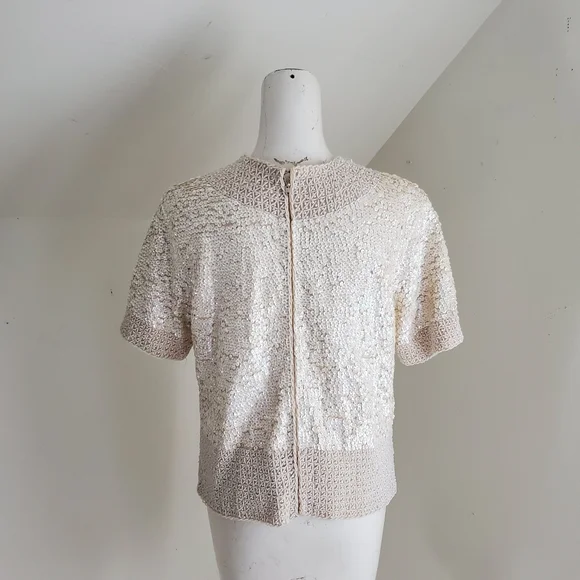 Vintage Short Sleeve Wool Beaded Sequin Top - Picture 8 of 8